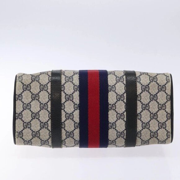 GUCCI GG Supreme Sherry Line Hand Bag PVC Navy Gold Red Auth 135604 - Picture 6 of 16